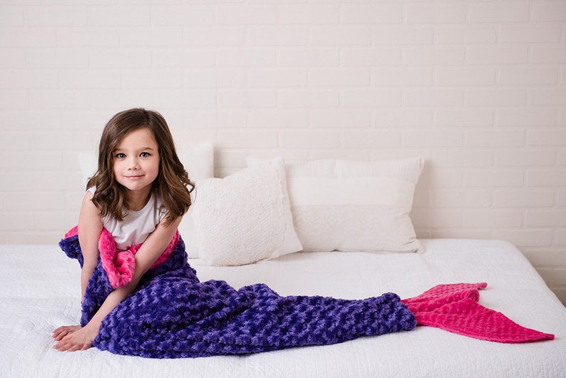 Mermaid Tail Mermaid Blanket Mermaid Sleep Sack Minky Mermaid Tail Girls Bedding-Minky Bedding Coral Mermaid Blanket #3 purple/fuchsia