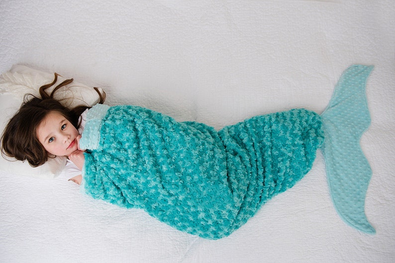 Mermaid Tail Mermaid Blanket Mermaid Sleep Sack Minky Mermaid Tail Girls Bedding-Minky Bedding Coral Mermaid Blanket #6 teal/aqua