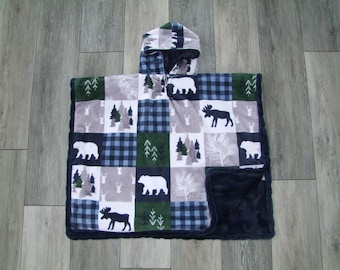 Woodland Car Seat Safe - Woodland Minky Car Seat Blanket - Poncho - Plaid Poncho- All MINKY-