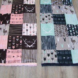 Woodland Minky Blanket - Baby Boy Blanket - Baby Girl Blanket - Deer Antler Bedding - Designer Minky Blanket - Woodgrain Minky-