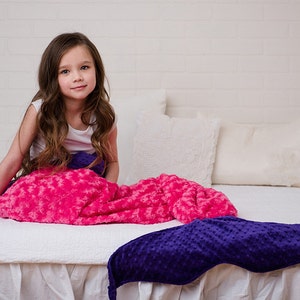 Mermaid Tail Mermaid Blanket Mermaid Sleep Sack Minky Mermaid Tail Girls Bedding-Minky Bedding Coral Mermaid Blanket #2 fuchsia/purple