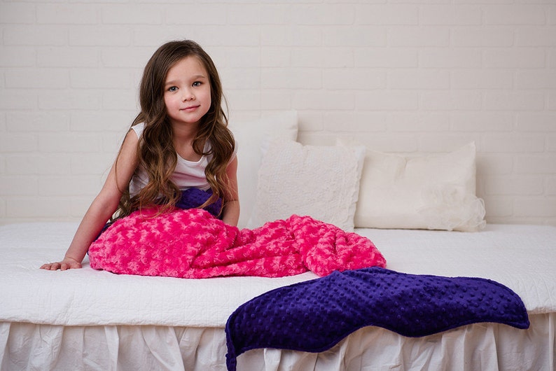 Mermaid Tail Mermaid Blanket Mermaid Sleep Sack Minky Mermaid Tail Girls Bedding-Minky Bedding Coral Mermaid Blanket #2 fuchsia/purple