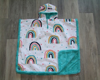 Rainbow Seat Cozy PONCHO- Car Seat Safe - Child Minky Car Seat Blanket - Child Poncho - Kids Poncho- All MINKY-