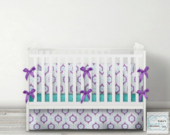 purple and teal nursery bedding