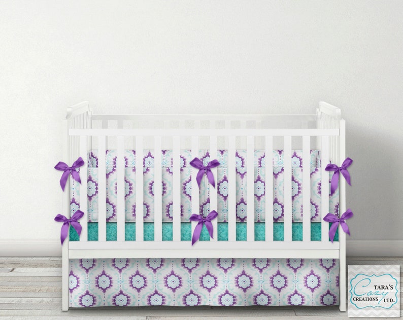 Floral Aqua Nursery Set Purple Nursery Bedding Lilac Aqua Etsy