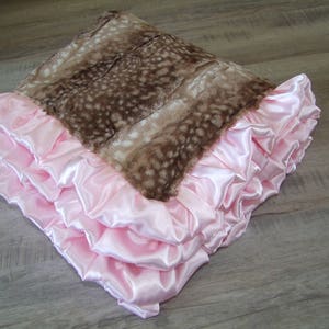 Fawn MINKY Blanket- Deer Blanket - Pink Minky Blanket - Pink Deer Bedding - Fawn Blanket-