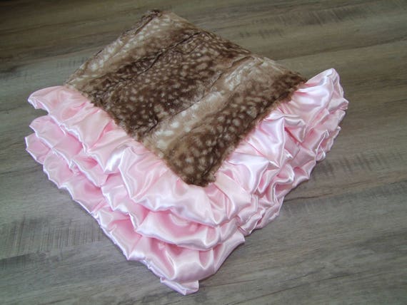 Fawn MINKY Blanket- Deer Blanket - Pink Minky Blanket - Pink Deer Bedding - Fawn Blanket-