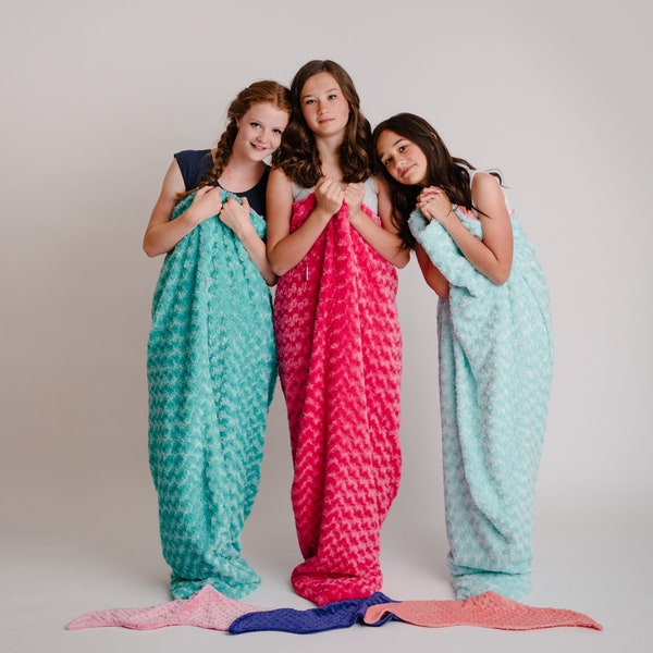 Coral Aqua Mermaid Tail - Mermaid Sleep Sack- Minky Mermaid Blanket- Mermaid Blanket- Girls Bedding- Child Sleep Sack-