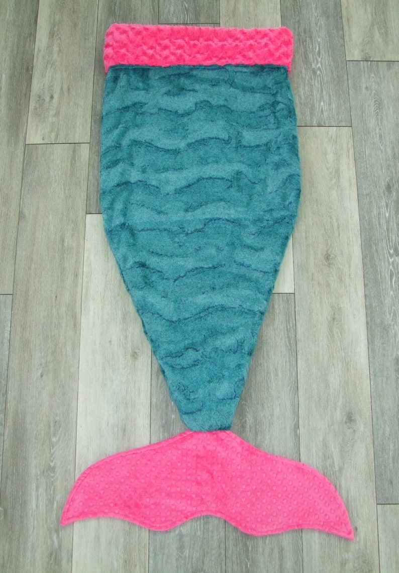 Mermaid Tail Mermaid Blanket Mermaid Sleep Sack Minky Mermaid Tail Girls Bedding-Minky Bedding Coral Mermaid Blanket #8 teal h/fuchsia