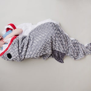 Shark Sleep Sack Shark Blanket Shark Bedding Ocean Theme Bedding Child to Adult Sizes Gray Minky Bedding Teen Bedding Shark Tail image 4
