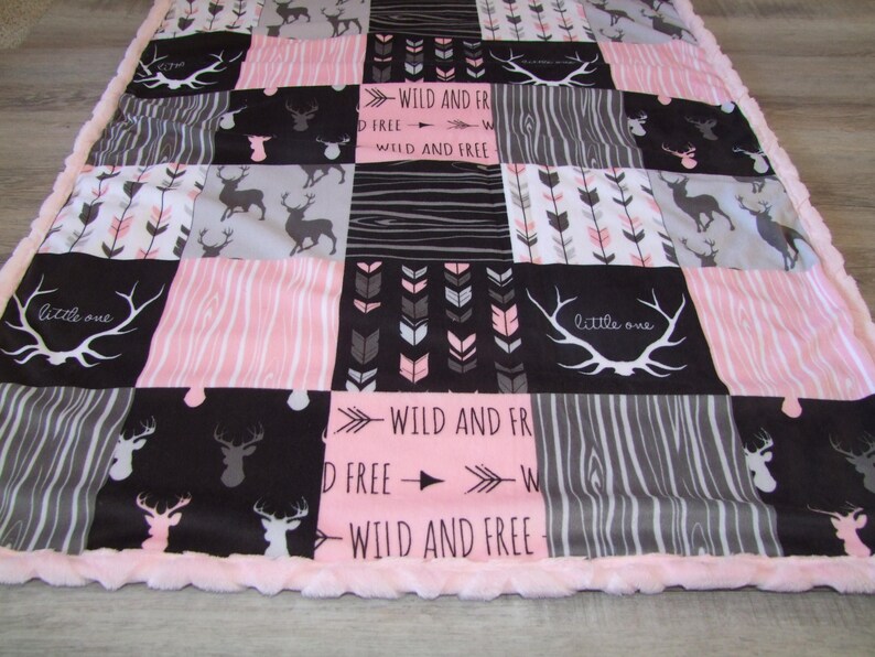 Deer Bedding Pink Woodland Bedding Pink Gray Deer Etsy