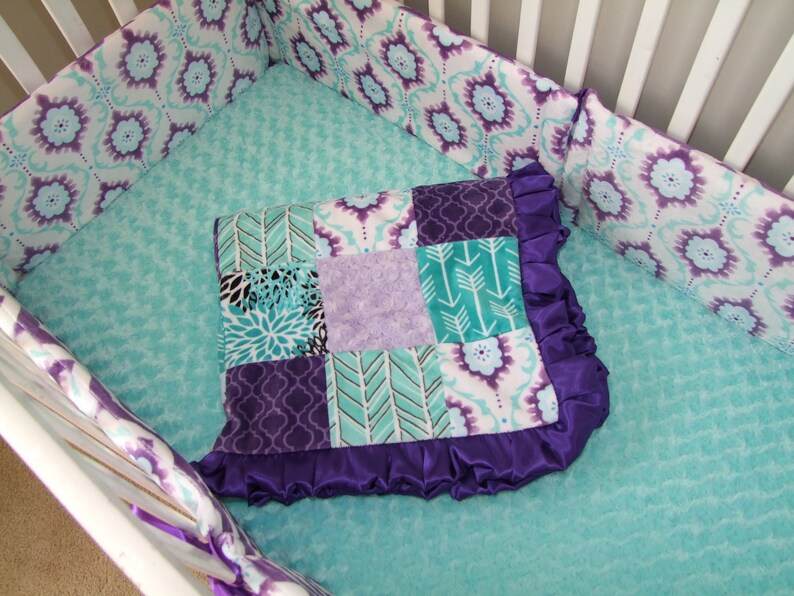 Floral Aqua Nursery Set Purple Nursery Bedding Lilac Aqua Etsy