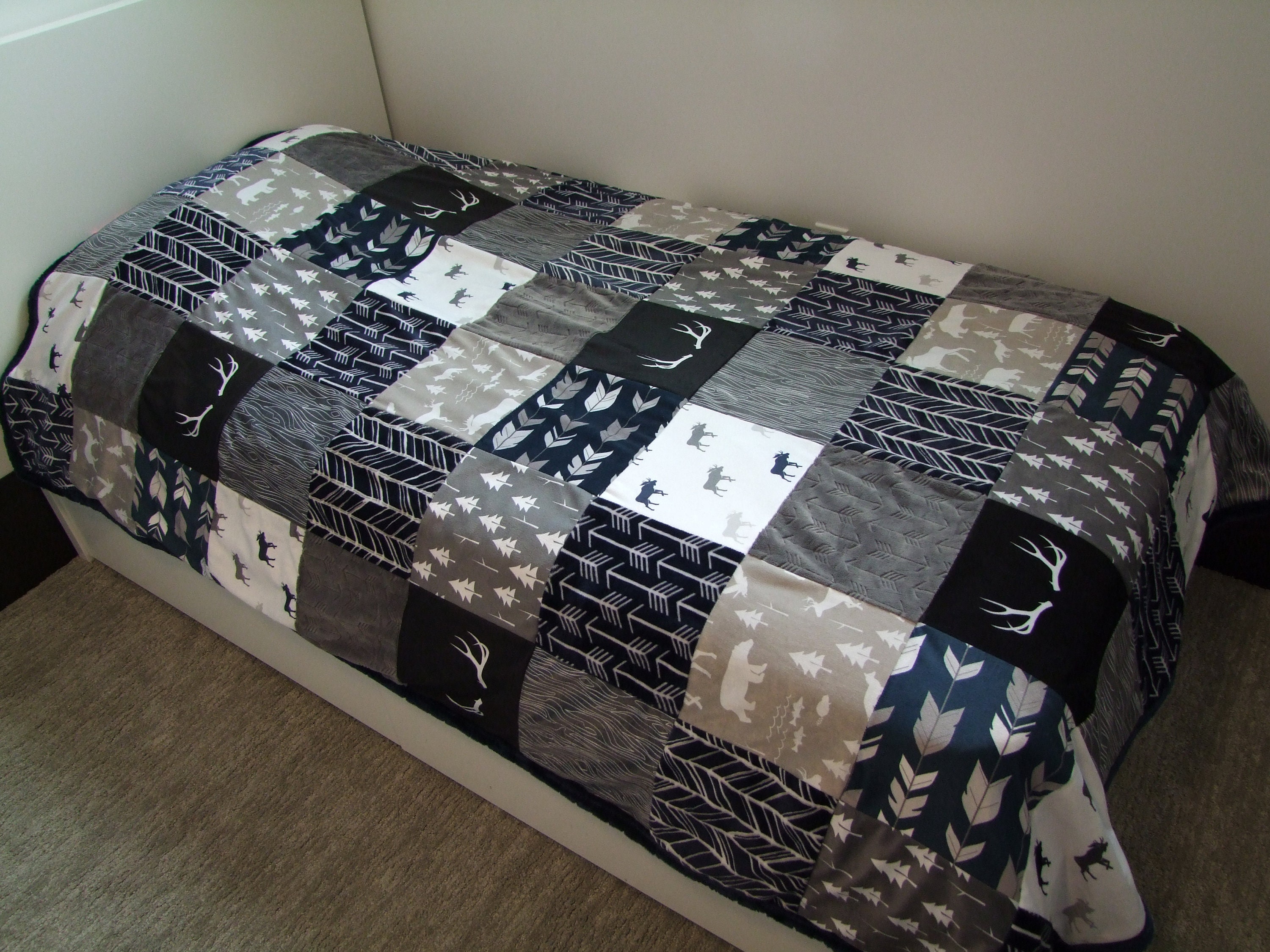 Moose Blanket Outdoors Bedding Antler Minky Blanket Etsy Canada