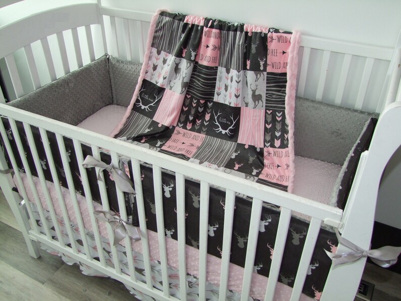 Deer Bedding Pink Woodland Bedding Pink Gray Deer Etsy