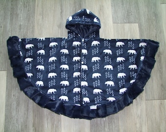 Bears Ponchos - Baby Ponchos - Minky Ponchos - Child Ponchos -  Navy Bears PONCHO- Car Seat Safe- All MINKY-