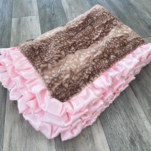 Fawn MINKY Blanket- Deer Blanket - Pink Minky Blanket - Pink Deer Bedding - Fawn Blanket-