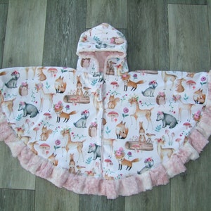 Woodland Poncho - MOST POPULAR Girl Poncho - Baby Ponchos - Minky Ponchos - Child Ponchos -  Woodland animals PONCHO- Car Seat Safe-