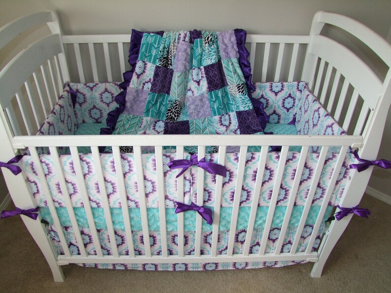 Fl Aqua Nursery Set Purple Bedding Lilac Teal Baby Custom Ready To Ship