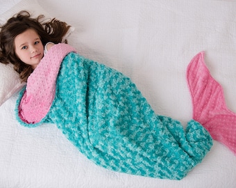 Mermaid Blanket  - Mermaid Tail Blanket- Minky Mermaid Blanket- Mermaid Sleep Sack- Teal Pink Aqua Bedding- Mermaid Tail