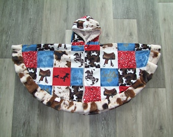 Cowboy Poncho - Boy Poncho - Baby Ponchos - Minky Ponchos - Child Ponchos -  Horses and Cow  PONCHO- Car Seat Safe- All MINKY-