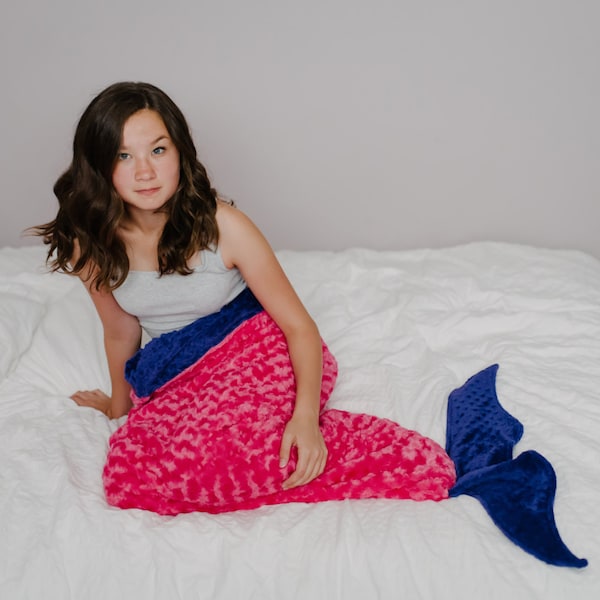 Child up to Adult Size Mermaid Tail Blanket- Mermaid Tail Sleep Sack- Teen Mermaid - Large Size Mermaid Tail- MINKY-