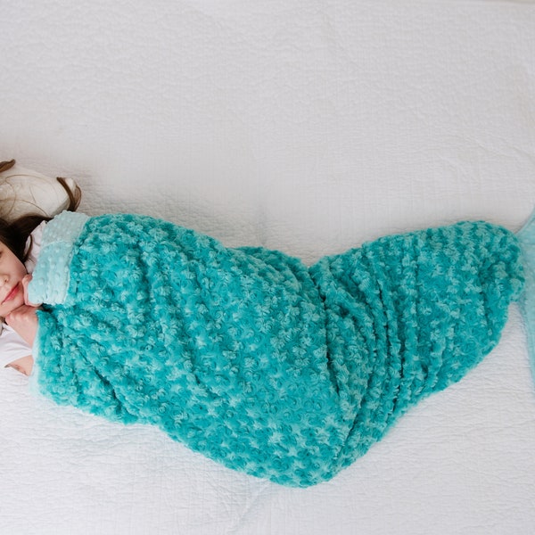 Mermaid Tail Blanket -Turquoise- Purple- Coral Aqua- Teal- MINKY- Minky Mermaid Blanket- Mermaid Bedding-