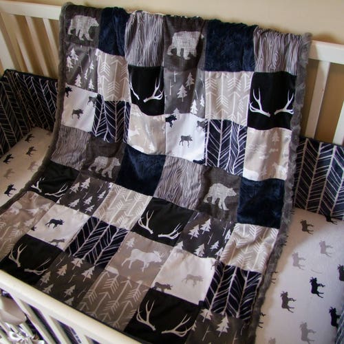 Deer Nursery Set Navy Gray Nursery Moose Nursery Bear Etsy