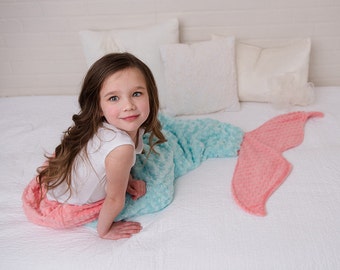 Mermaid Tail - Mermaid Blanket - Mermaid Sleep Sack - Minky Mermaid Tail -Girls Bedding-Minky Bedding -Coral Mermaid Blanket