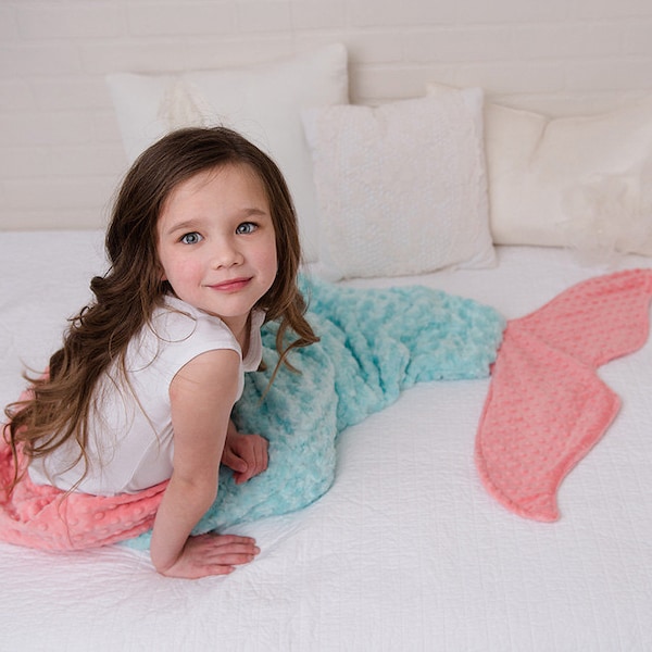 Mermaid Tail - Mermaid Blanket - Mermaid Sleep Sack - Minky Mermaid Tail -Girls Bedding-Minky Bedding -Coral Mermaid Blanket