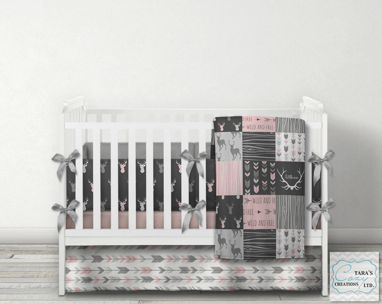 Cow Theme Crib Bedding, Light Pink Gray Bedding, Farm Nursery The
