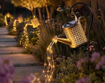 Luci solari da giardino, annaffiatoio solare con luce, luci per esterni, luci da giardino, decorazioni solari per esterni, decorazioni stravaganti, luci da cortile, luci da vialetto