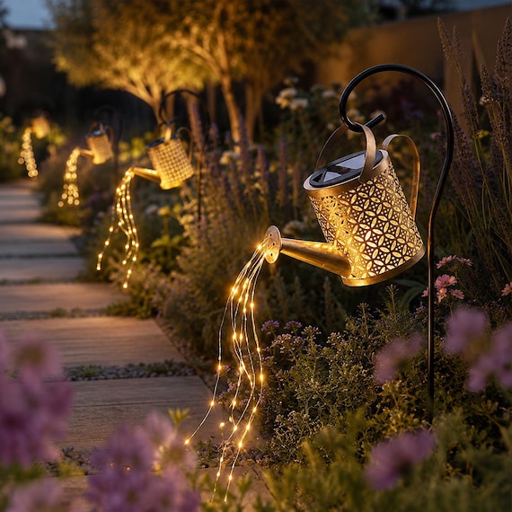 Solar Garden Lights, Watering Can Solar Light, Outdoor Lights, Garden Lights, Solar Outdoor Decor, Whimsical Decor, Yard Lights, Path Lights