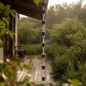 Chaîne de pluie pour seau, Chaîne de pluie en métal, Chaîne de pluie de jardin, Décoration de gouttière avec chaîne de pluie, Chaîne de pluie d'extérieur, Décoration de terrasse, Attrape-pluie, Carillons de pluie