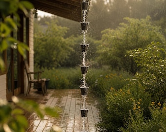 Catena per la raccolta dell'acqua piovana, Catena per la raccolta dell'acqua piovana in metallo, Catena per la raccolta dell'acqua piovana da giardino, Catena per la raccolta dell'acqua piovana per grondaie, Catena per la raccolta dell'acqua piovana da esterno, Decorazione per patio, Raccoglitore di pioggia, Campanelli per la raccolta dell'acqua piovana