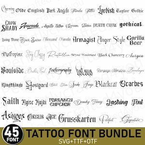 Paquete de fuentes para tatuajes, paquete de fuentes profesionales para tatuajes, caligrafía con letras negras, fuentes Procreate, fuente para tatuajes de artistas, TTF, OTF, SVG