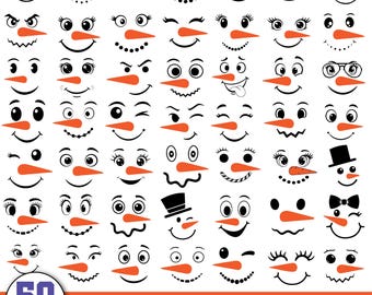 50 Snowman Faces SVG Bundle: Christmas Cricut Cut Files (Digital Download)
