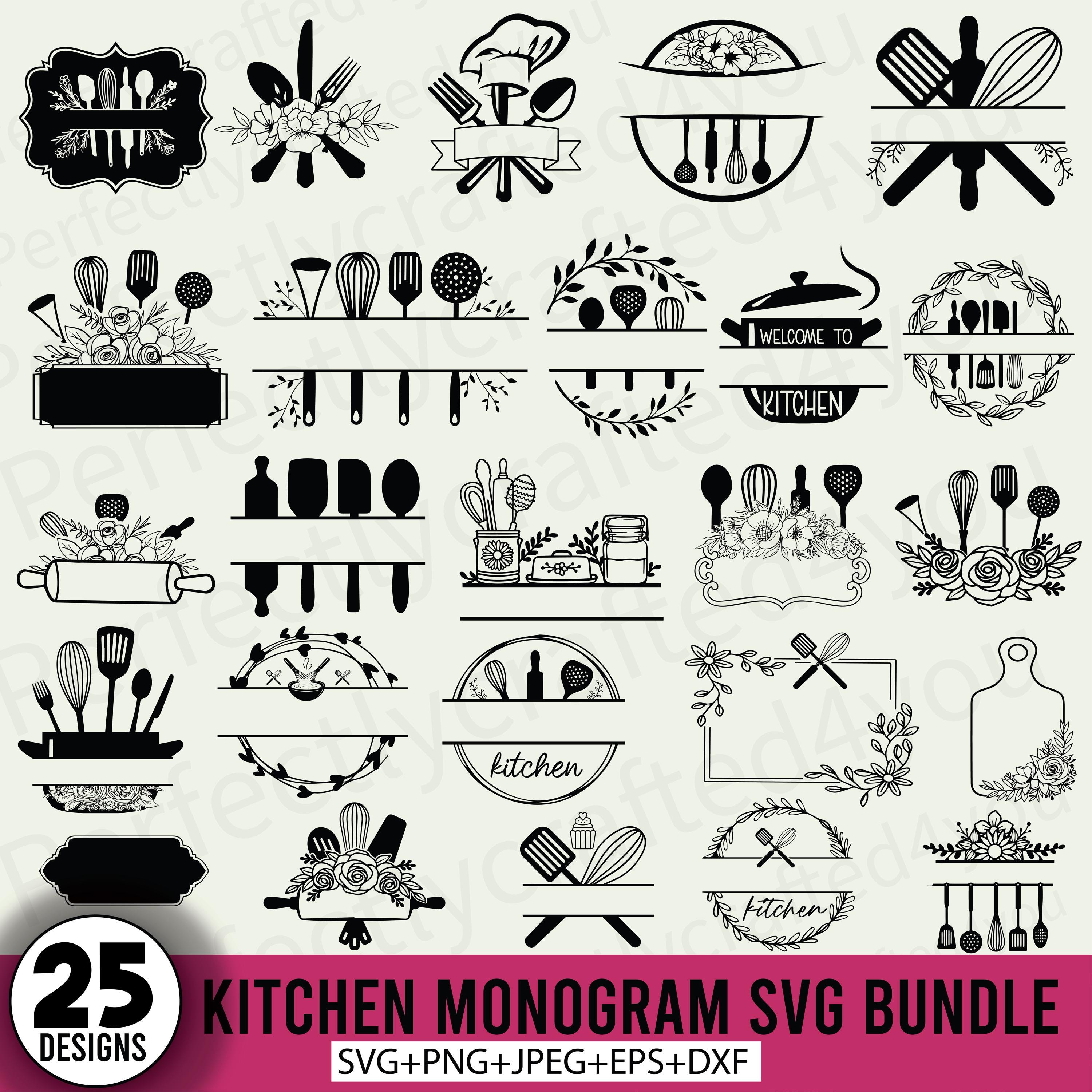 Kitchen Monogram SVG Bundle: Farmhouse Decor, Cutting Board Design ...