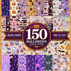 Mega pakiet 150 cyfrowych papierów na Halloween | Bezszwowe wzory | Papier do scrapbookingu do druku | Straszne, urocze tła do pakowania prezentów