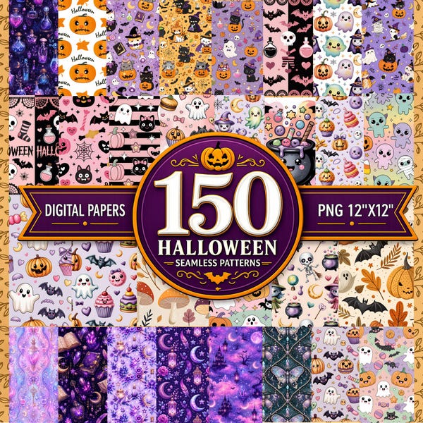 150 Halloween Seamless Digital Papers | Spooky Patterns (PNG 12"x12")