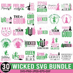 Wicked svg, Wicked Movie Svg, Wicked Pink en Green Svg, Wicked Vintage embleem Svg, Wicked Png, Witch Clipart, t, lettertype Wicked, Instant Download.