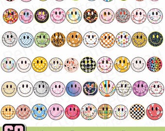 Imagen PNG de carita sonriente: Flor retro, diseño a cuadros (descarga digital, 300 ppp, 60 archivos)