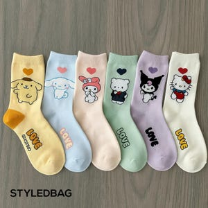 6 Pairs Sanrio Socks – Cute Kawaii Characters Gift Set
