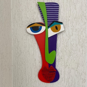 Ulises Wooden Wall Art - Handmade Abstract Face Tableau - Spiritual & Colorful Pop Art Decor - Unique Wooden Gift for Art Lovers - Africans