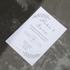 Minimalist Green Leaf Wedding Invitation Set | Editable Modern Invite with Timeline | Instant Download