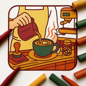 Kawaii Cafe Coloring Book: Cozy Coffee Shop Designs (PDF Download 8x8 in.)