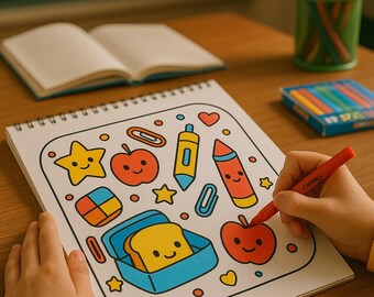Printable School Coloring Book: Kawaii Cartable Magique, French Activity (PDF Download A4)