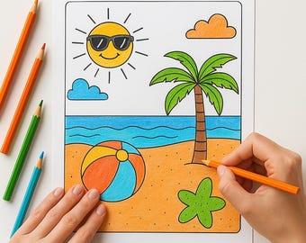 Beach Coloring Book for Kids: Summer Fun, Ocean Animals (PDF Printable)