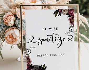 Be Wise Sanitize Wedding Sign, Sanitize Wedding Printable, Peony Sanitize Wedding Sign, Be Wise Sanitize Sign, Sanitize Jpg, Adeline, 10