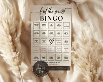 Find The Guest Wedding Bingo, Wedding Bingo Card, Wedding Bingo Game, Modern Bridal Shower Bingo Game, Printable Bridal Shower Game,Blair,13