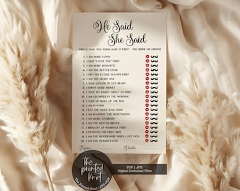 Printed or Printable He Said She Said, He Said She Said Game, Guess Who Said It Wedding Game, Bridal Shower Games, Wedding Game, Blair, 14